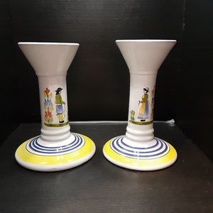 Vintage Pair of Made In Italy Candle Holders Man and Woman Hand Painted